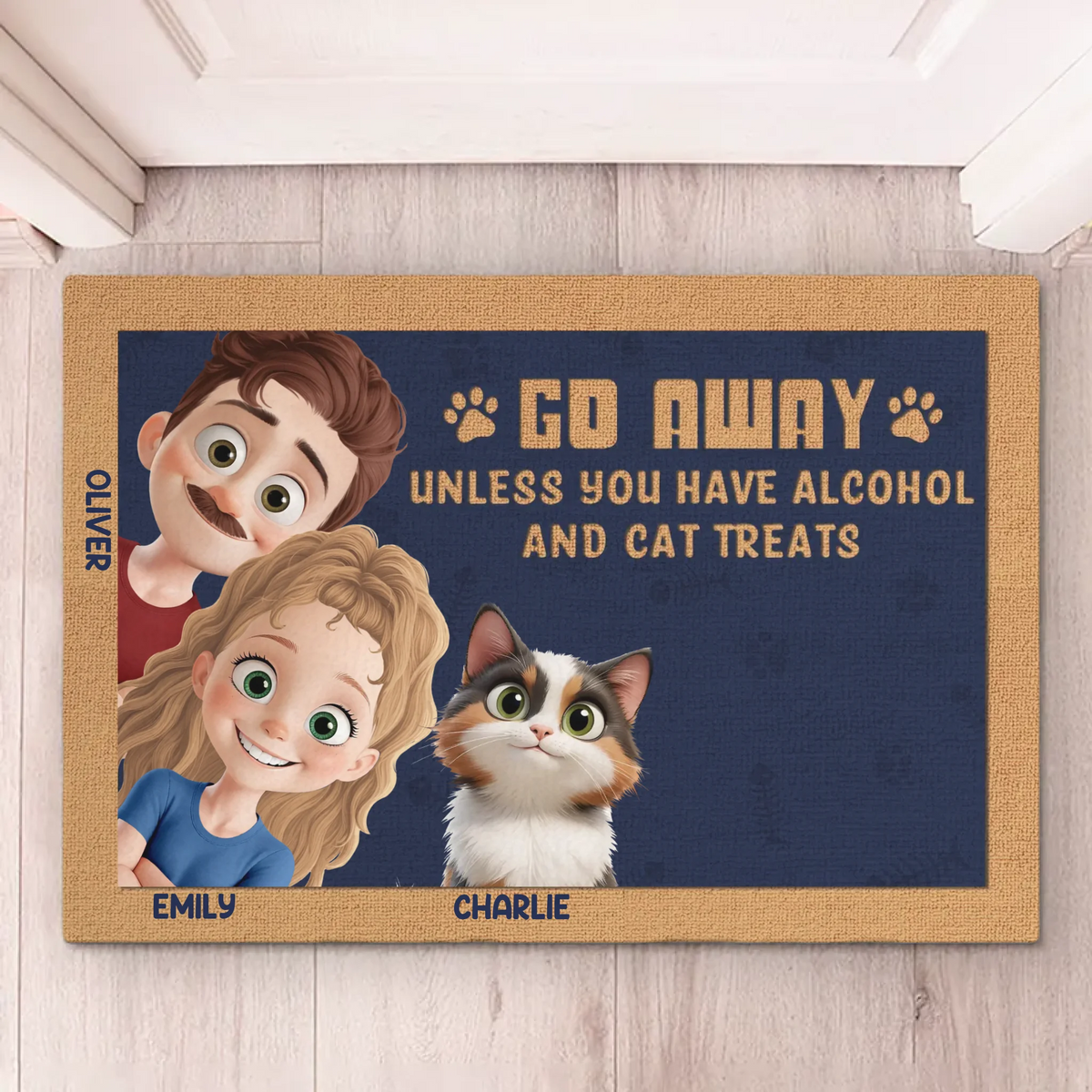 No Treats, No Welcome - Couple Personalized Custom Home Decor Decorative Mat - House Warming Gift For Husband Wife, Anniversary, Pet Owners, Pet Lovers