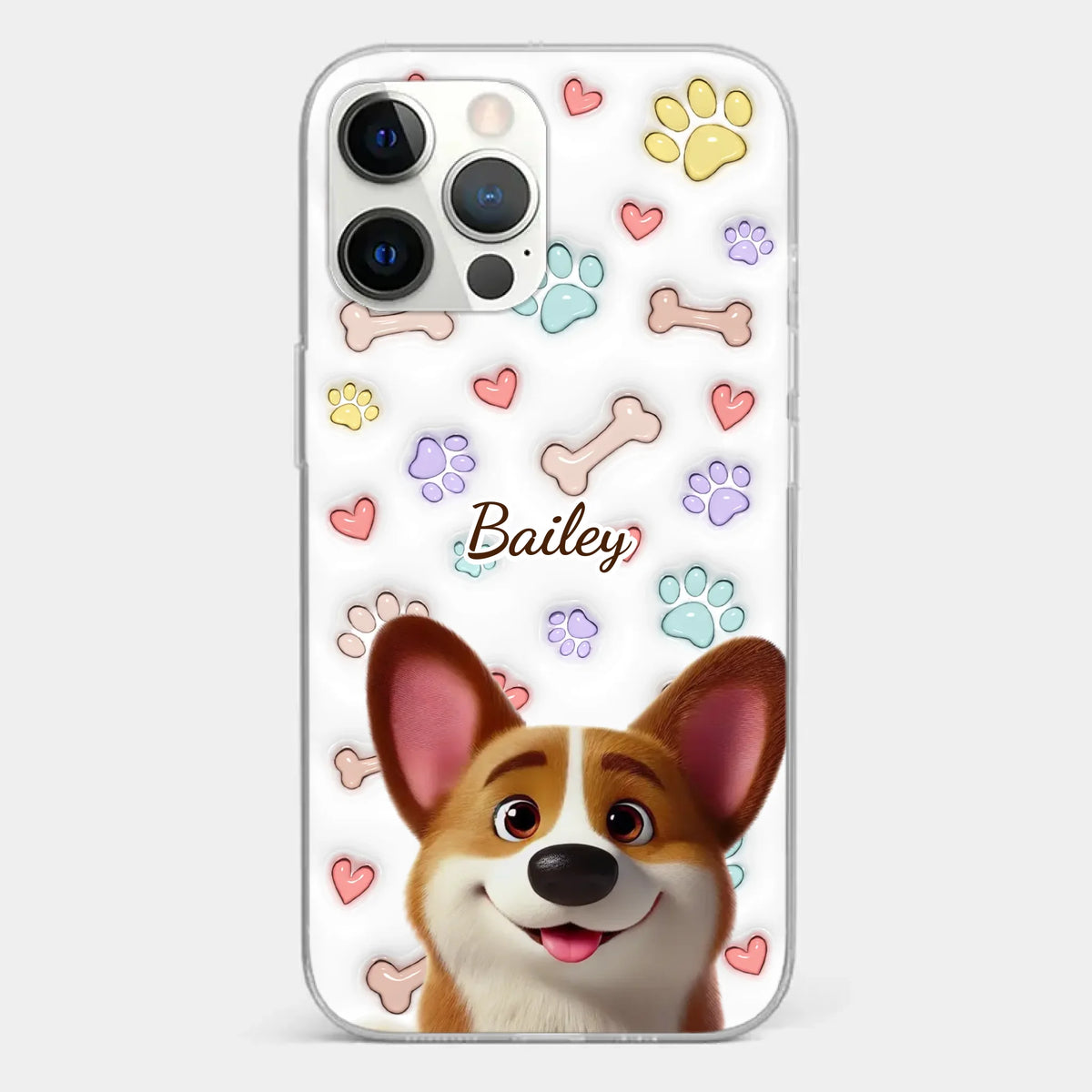 Four Paws, One Heart - Dog Personalized Custom 3D Inflated Effect Printed Clear Phone Case - Gift For Pet Owners, Pet Lovers