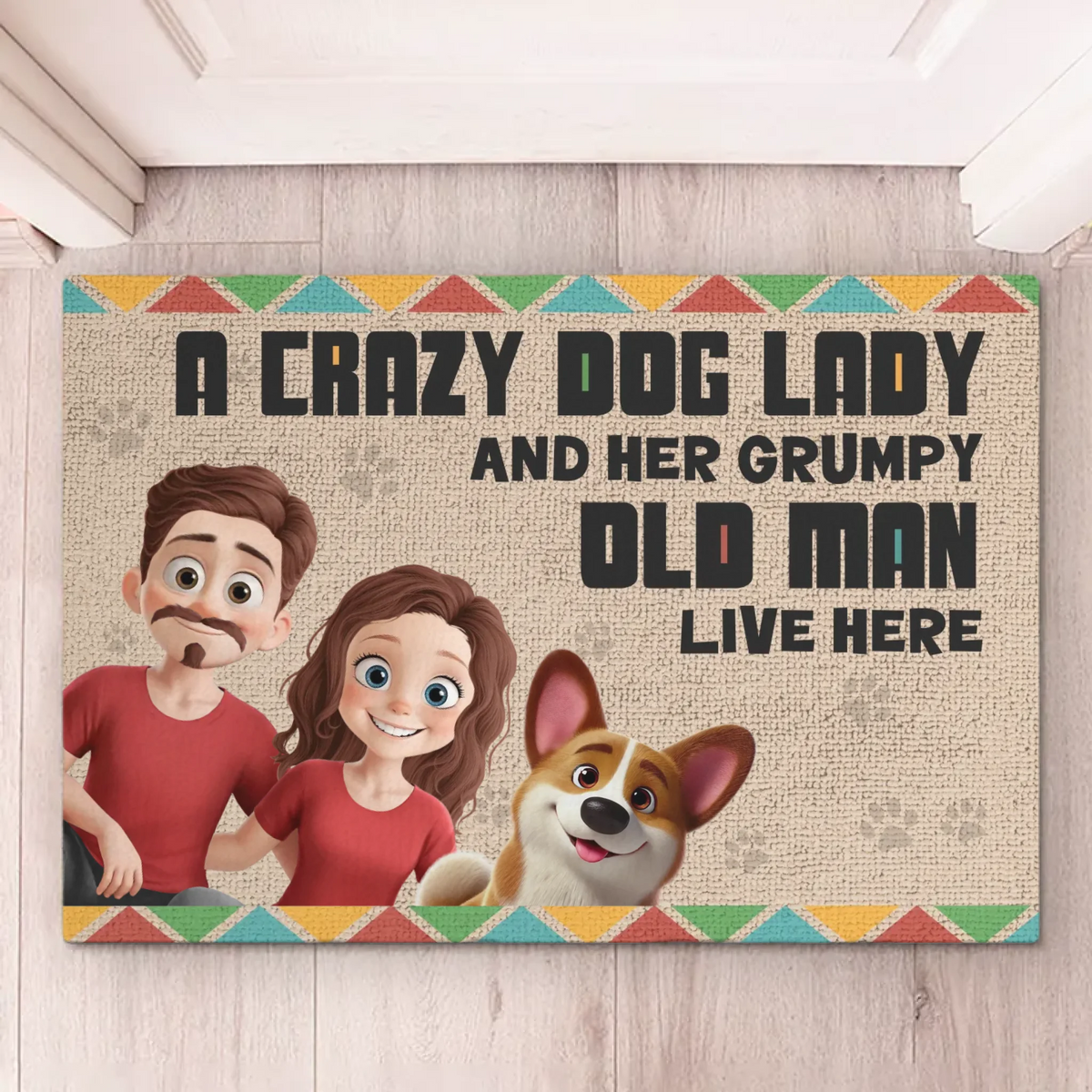 Welcome To The Dog Lady's And The Grump's House - Couple Personalized Custom Home Decor Decorative Mat - House Warming Gift For Husband Wife, Anniversary, Pet Owners, Pet Lovers
