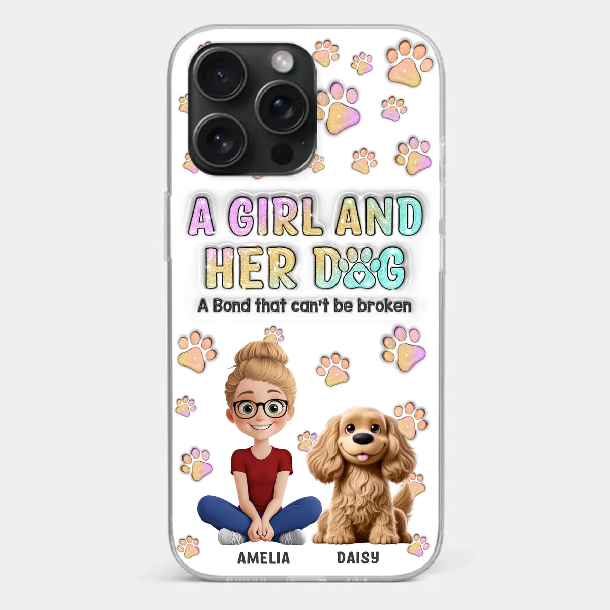 Paws, Love & Unbreakable Bonds - Dog Personalized Custom 3D Inflated Effect Printed Clear Phone Case - Gift For Pet Owners, Pet Lovers