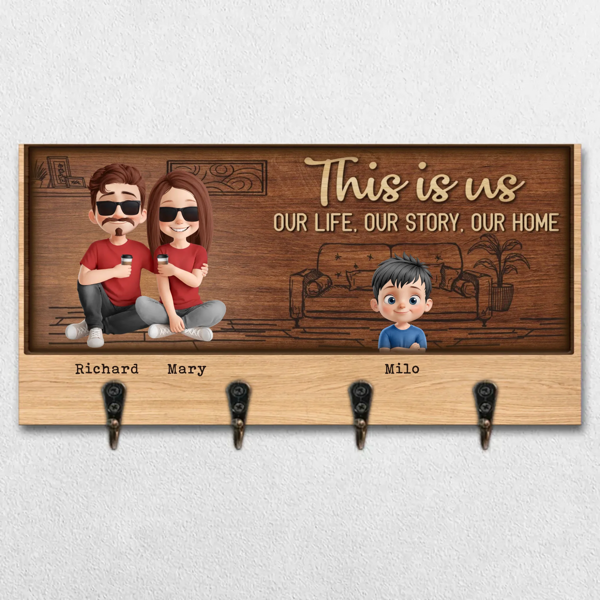 Home Is Where Love Grows - Family Personalized Custom Home Decor Key Hanger, Key Holder - House Warming Gift For Family Members