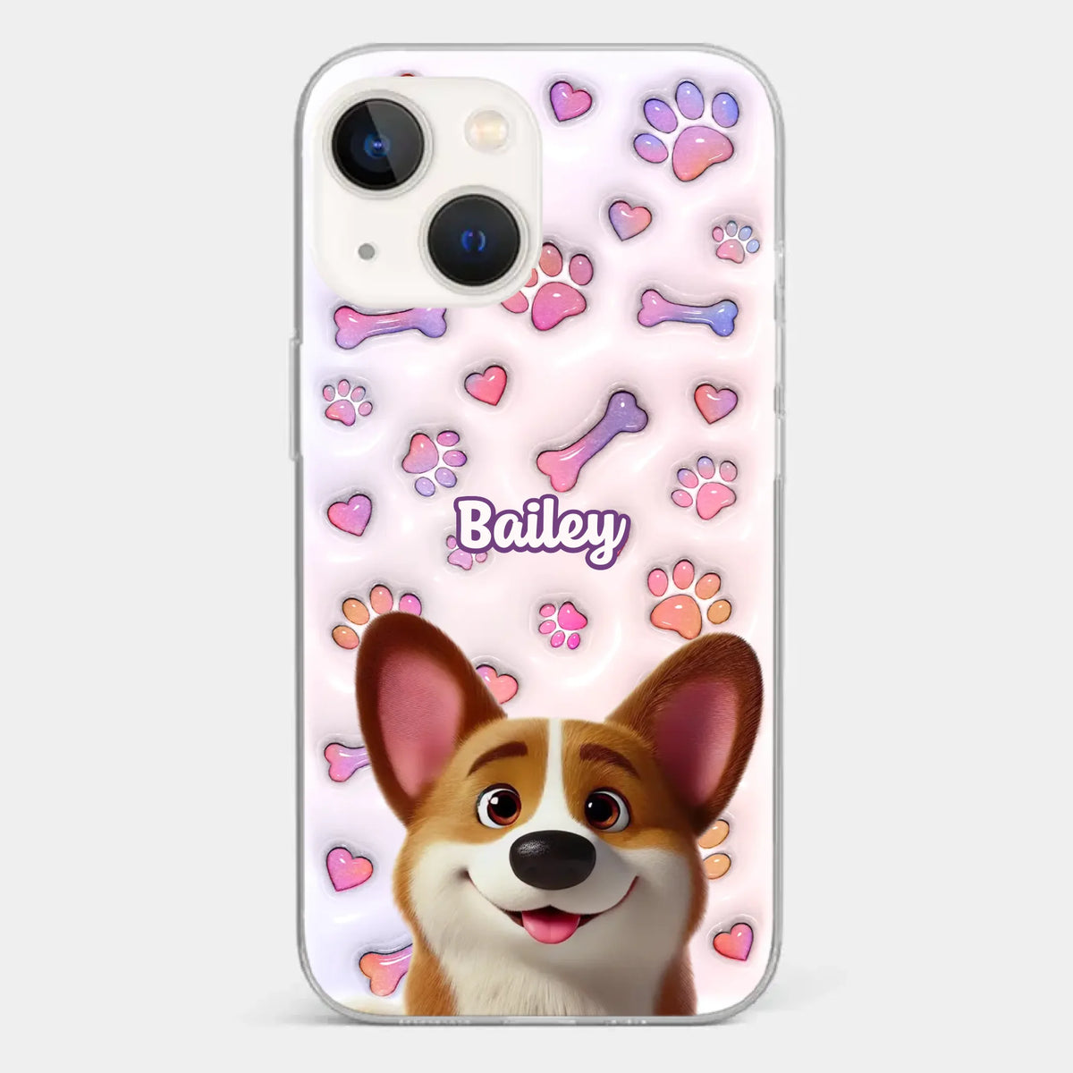 Tail Wagging Happiness - Dog Personalized Custom 3D Inflated Effect Printed Clear Phone Case - Gift For Pet Owners, Pet Lovers
