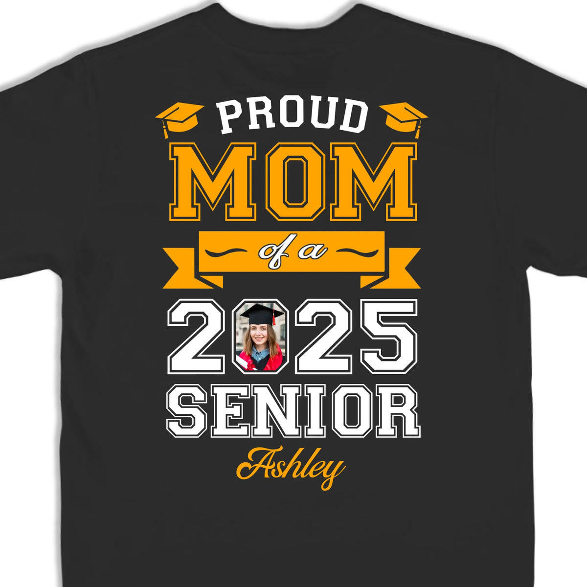 Custom Photo Behind Every Senior, There’s A Proud Mom - Family Personalized Custom Back Printed Unisex T-shirt, Hoodie, Sweatshirt - Graduation Gift For Family Members, Siblings, Brothers, Sisters