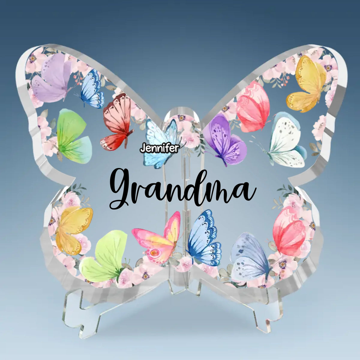 Love Grows Wings In A Grandma’s Heart - Family Personalized Custom Butterfly Shaped Acrylic Plaque - Mother's Day, Gift For Mom, Grandma