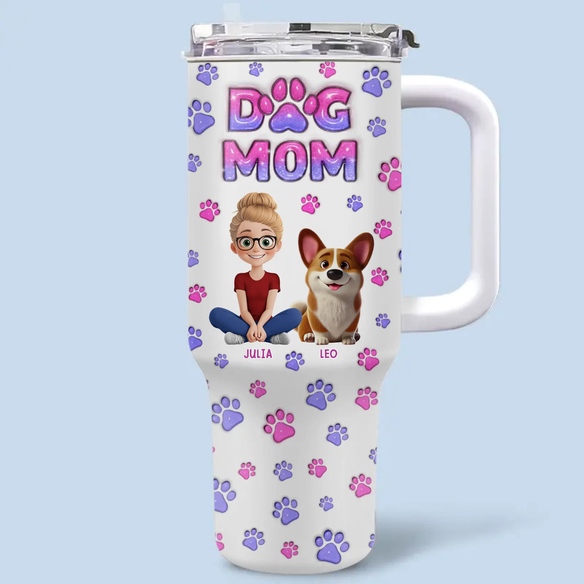 My Heart Belongs To A Fur Baby - Dog & Cat Personalized Custom 3D Inflated Effect Printed 40 Oz Stainless Steel Tumbler With Handle - Gift For Pet Owners, Pet Lovers