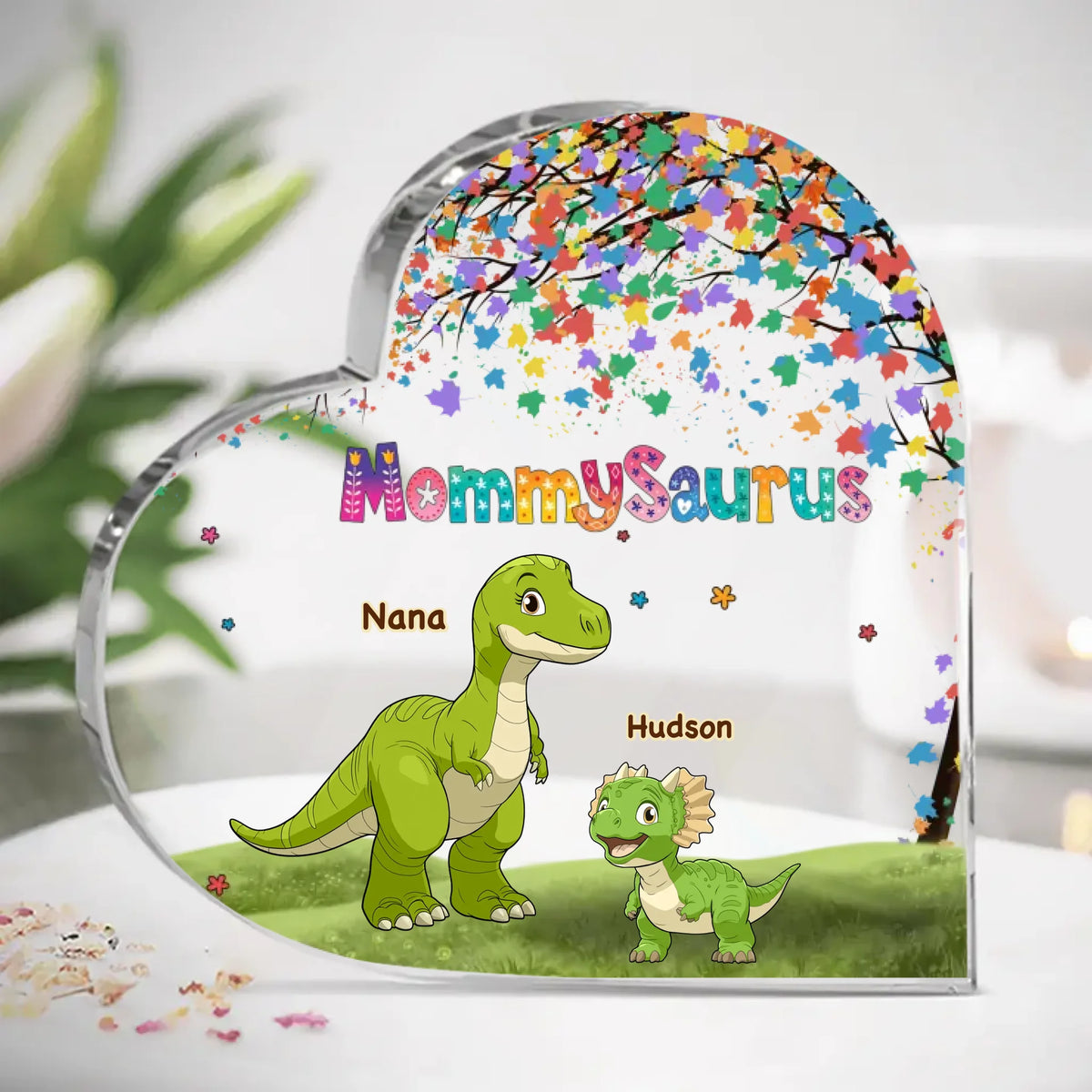 Love Grows Where Mom Is - Family Personalized Custom Heart Shaped Acrylic Plaque - Mother's Day, Gift For Mom, Grandma