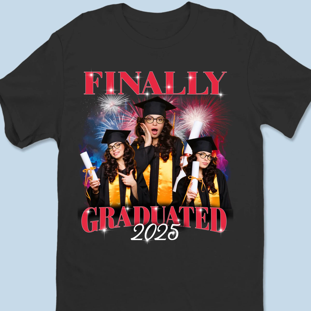 Custom Photo Finally Graduated - Family Personalized Custom Unisex T-shirt, Premium T-shirt, Hoodie - Graduation Gift For Family Members, Siblings, Brothers, Sisters