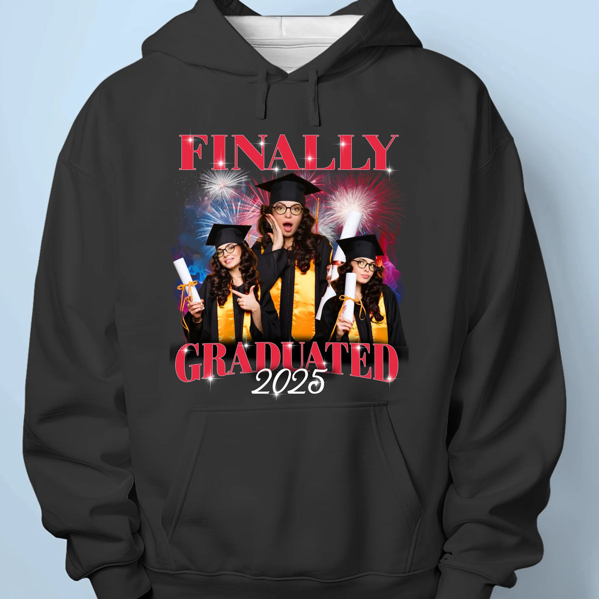 Custom Photo Finally Graduated - Family Personalized Custom Unisex T-shirt, Premium T-shirt, Hoodie - Graduation Gift For Family Members, Siblings, Brothers, Sisters