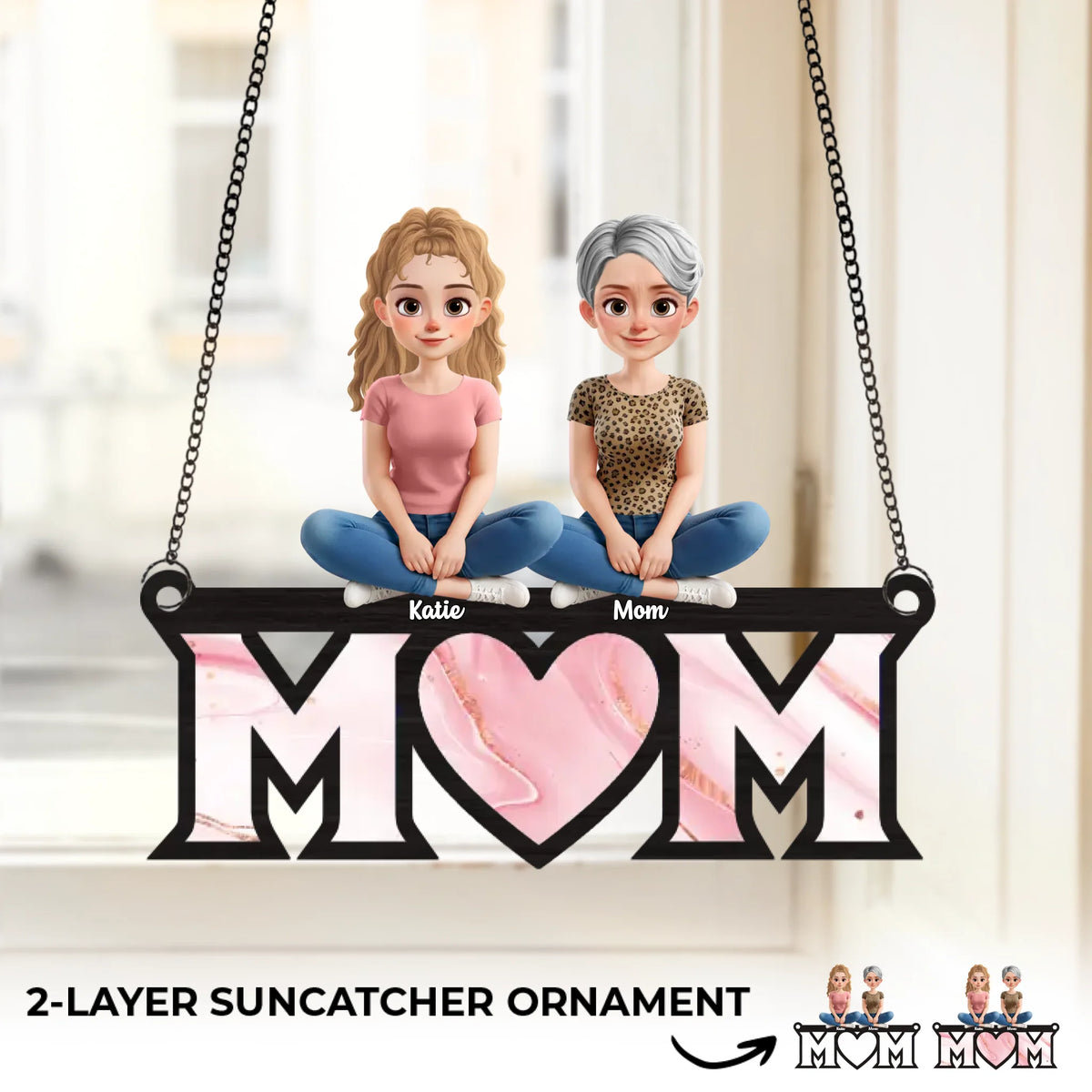 Connected By Love, Guided By Mom - Family Personalized Window Hanging Suncatcher Ornament - Mother's Day, Gift For Mom, Grandma