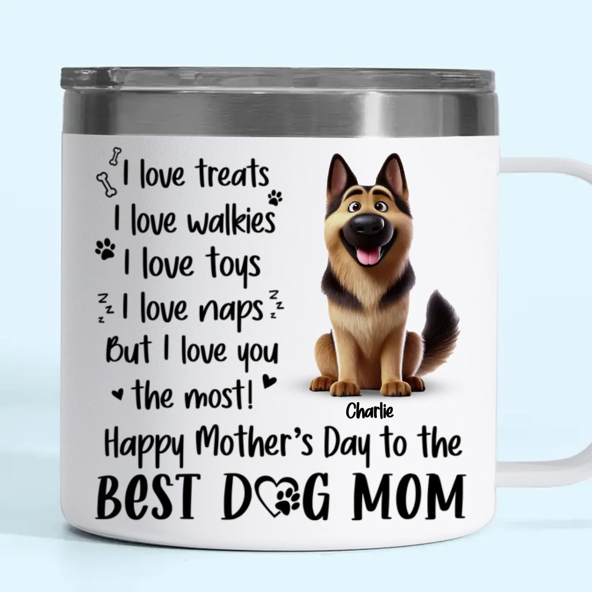 A Dog’s Love Never Ends - Dog Personalized Custom 14oz Stainless Steel Tumbler With Handle - Gift For Pet Owners, Pet Lovers