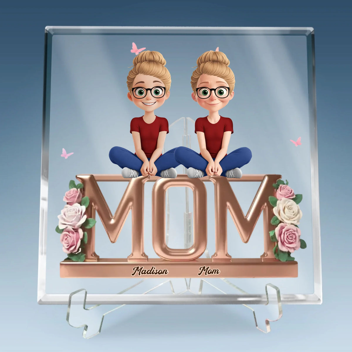 The Heart That Connects Us - Family Personalized Custom Square Shaped Acrylic Plaque - Mother's Day, Gift For Mom, Grandma