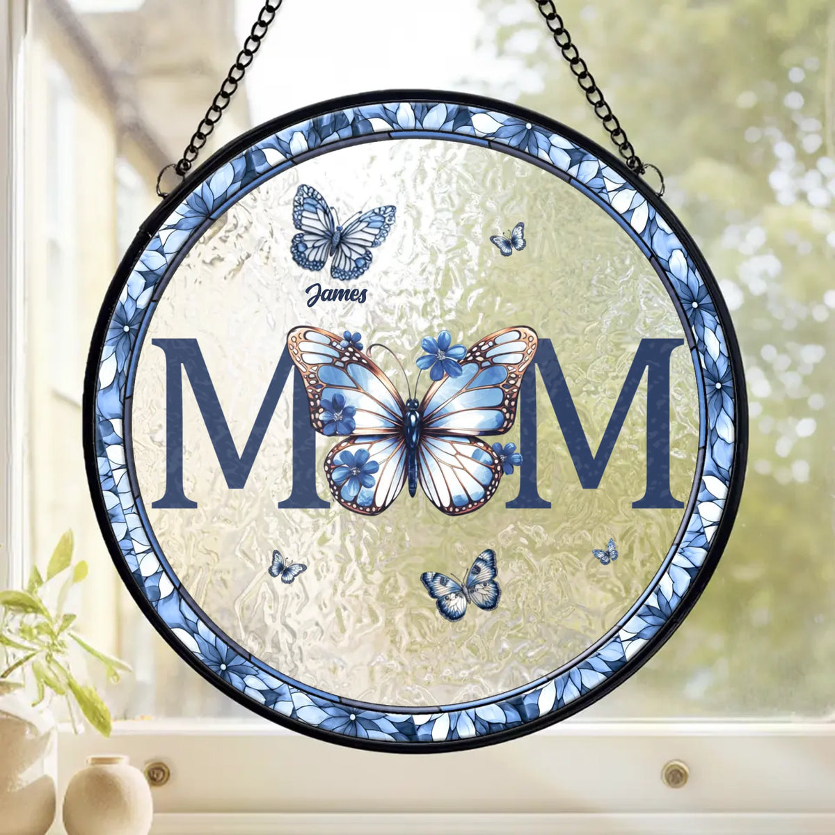 Your Love Soars Like A Butterfly - Family Personalized Custom Stained Glass Window Hanging Suncatcher - Mother's Day, Gift For Mom, Grandma
