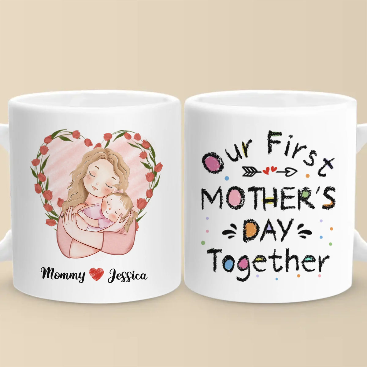 Our Journey Begins With Love - Family Personalized Custom Mug - Mother's Day, Baby Shower Gift, Gift For First Mom