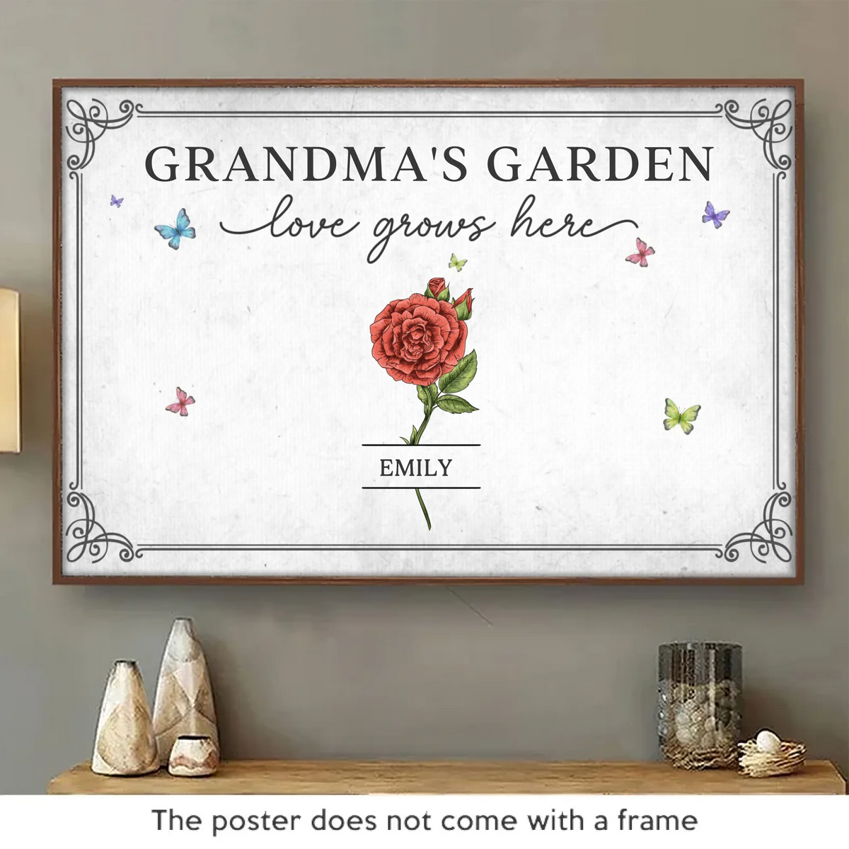 Watered By Hugs & Sunshine - Family Personalized Custom Horizontal Poster - Mother's Day, Gift For Mom, Grandma