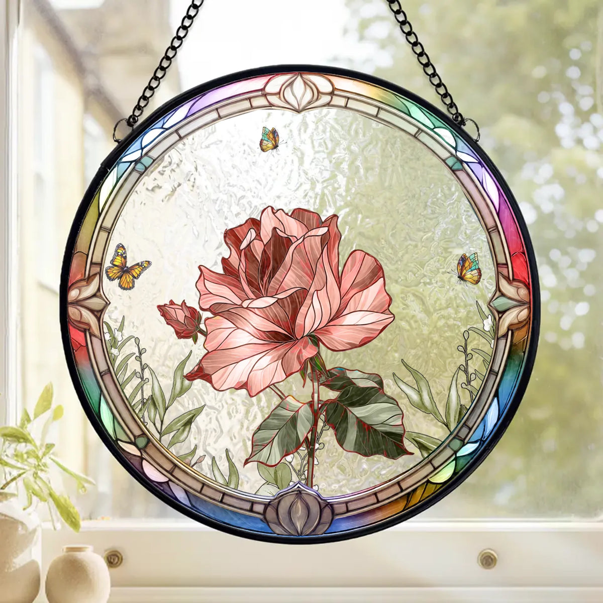 She’s The Sunshine In My Garden - Family Personalized Custom Stained Glass Window Hanging Suncatcher - Mother's Day, Gift For Mom