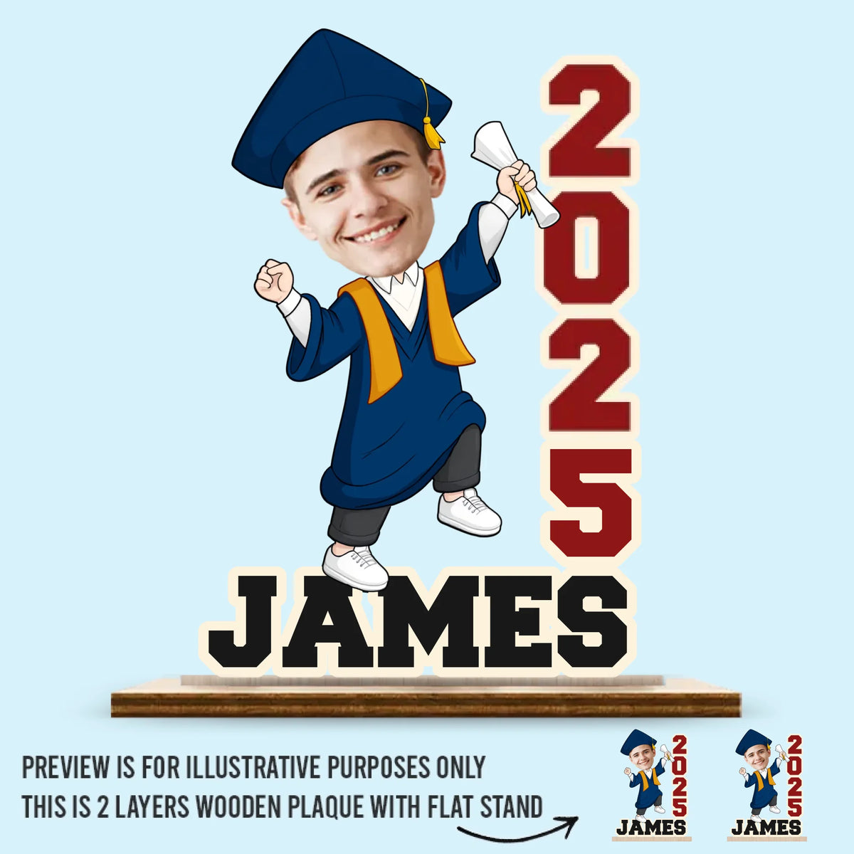 Custom Photo Level Up Complete - Family Personalized Custom Shaped 2-Layered Wooden Plaque With Flat Stand - House Warming Gift, Graduation Gift For Family Members, Siblings, Brothers, Sisters