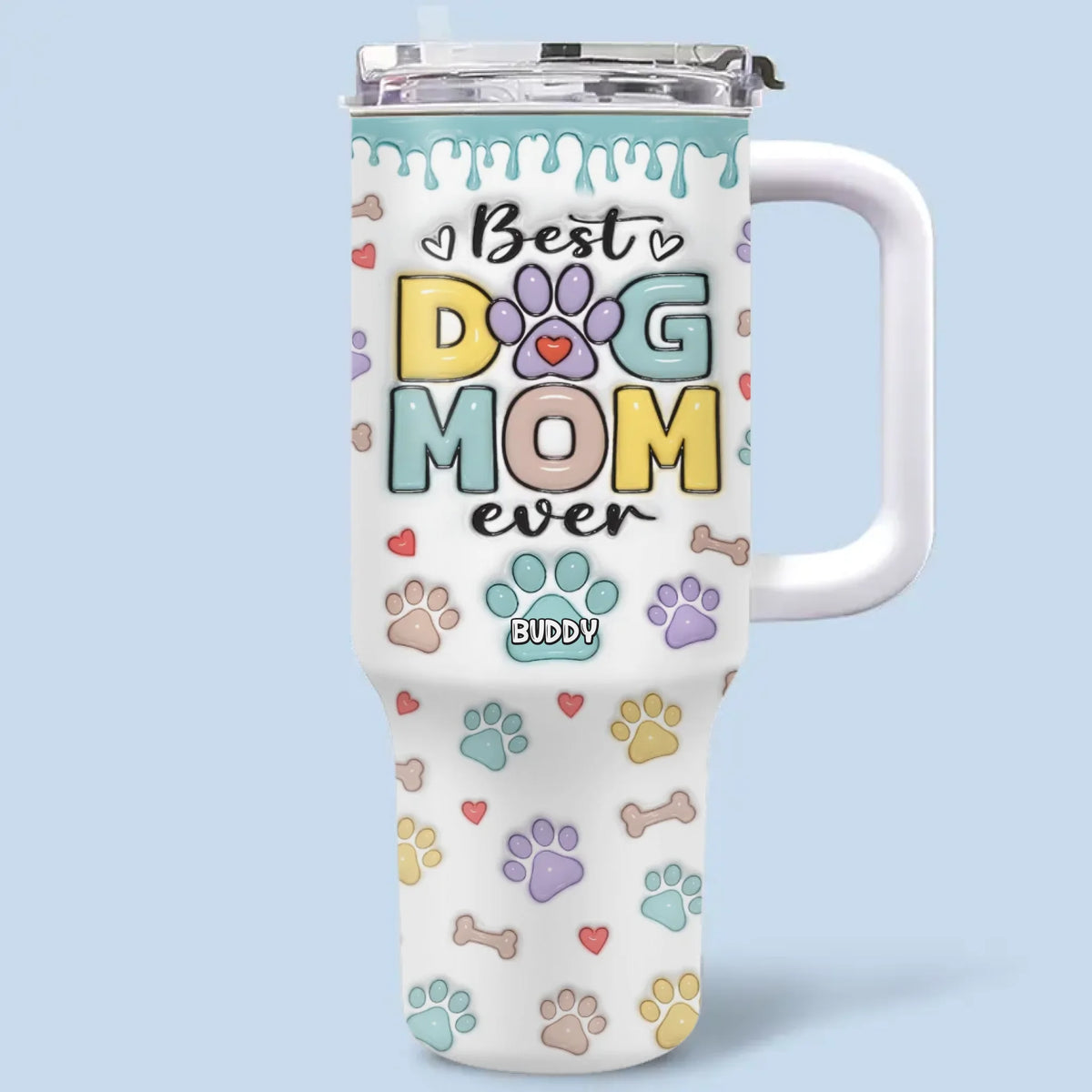 Just A Dog Mom Doing Her Best - Dog Personalized Custom 3D Inflated Effect Printed 40 Oz Stainless Steel Tumbler With Handle - Gift For Pet Owners, Pet Lovers