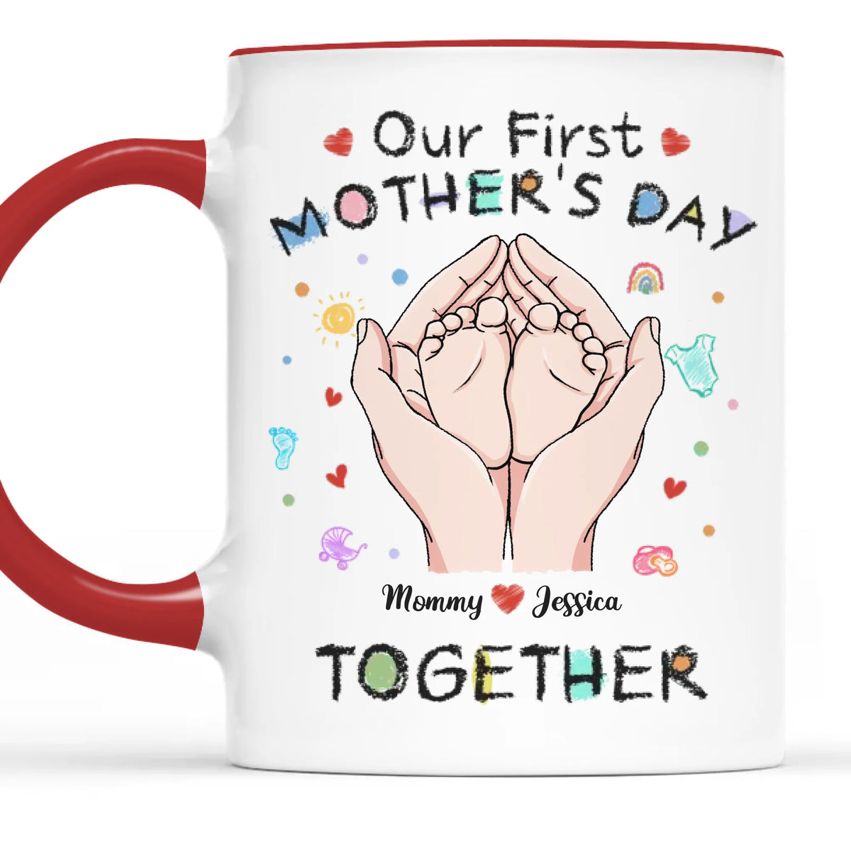 Love Begins Here - Family Personalized Custom Accent Mug - Mother's Day, Baby Shower Gift, Gift For First Mom