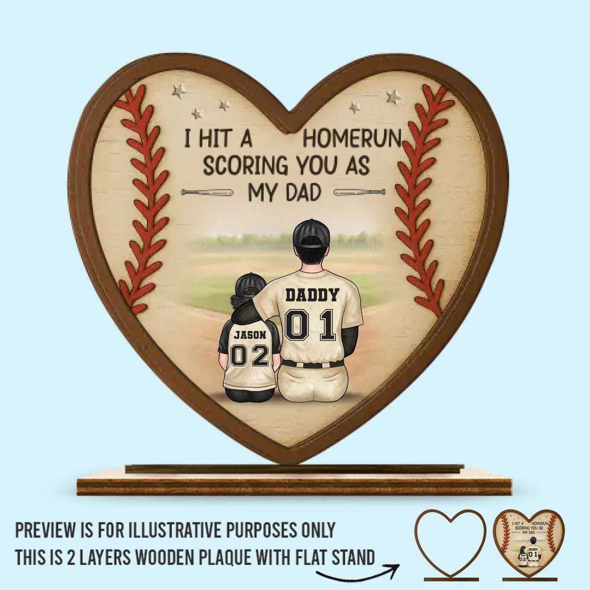 We Hit A Homerun Scoring You As Our Dad - Family Personalized Custom Shaped 2-Layered Wooden Plaque With Flat Stand - Father's Day, House Warming Gift For Dad, Sport Lovers, Sport Players