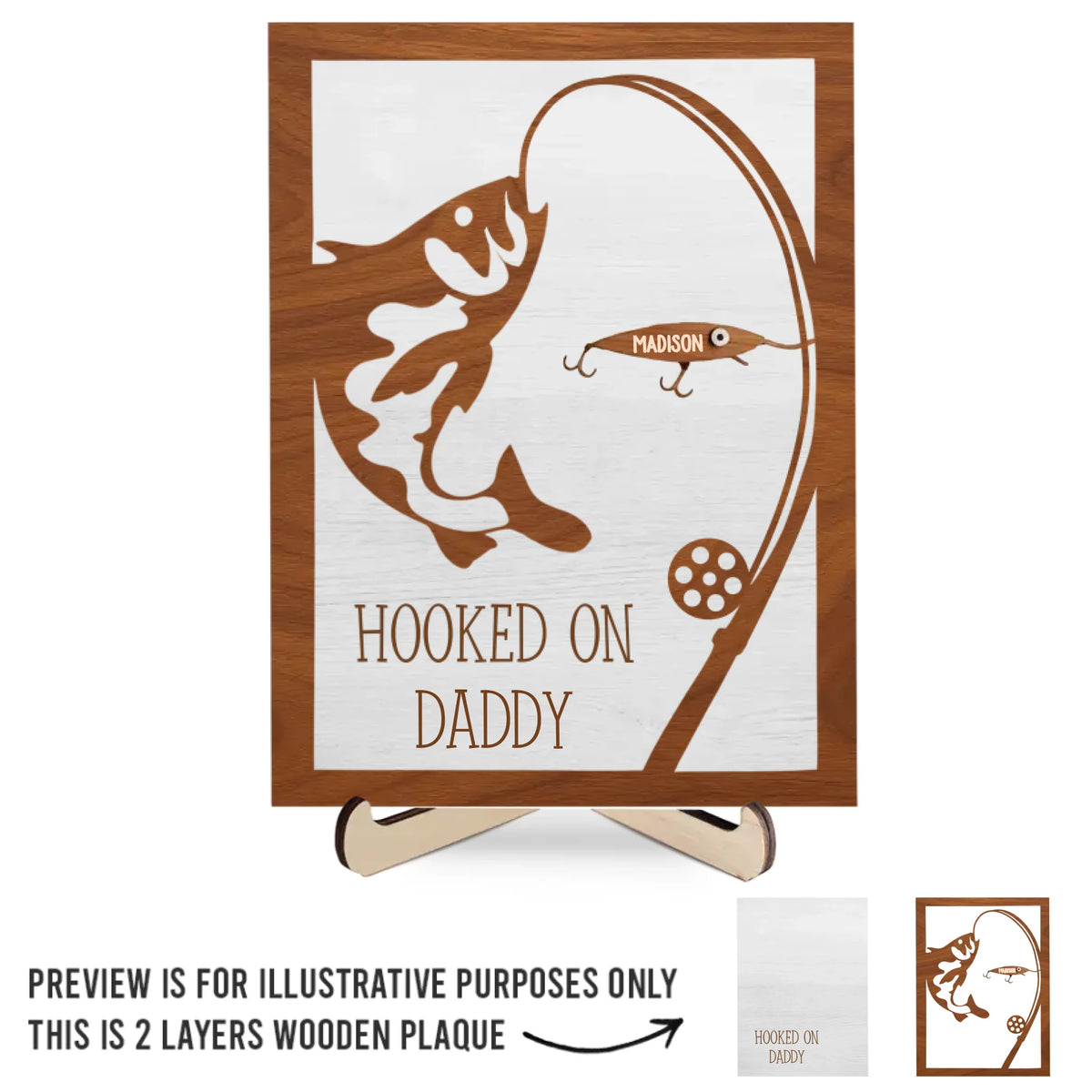 Hooked On You And The Good Life - Family Personalized Custom 2-Layered Wooden Plaque With Stand - Father's Day, Gift For Dad, Sport Lovers, Sport Players