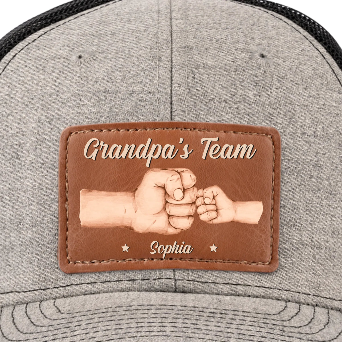 Team Daddy, No Substitutes - Family Personalized Custom Leather Patch Hat - Father's Day, Gift For Dad, Grandpa