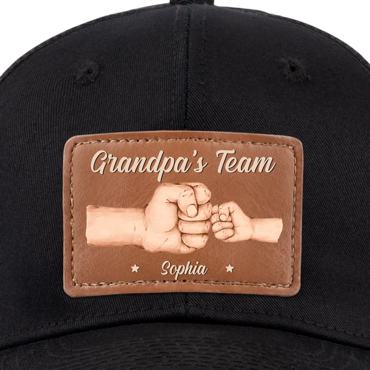 Team Daddy, No Substitutes - Family Personalized Custom Leather Patch Hat - Father's Day, Gift For Dad, Grandpa
