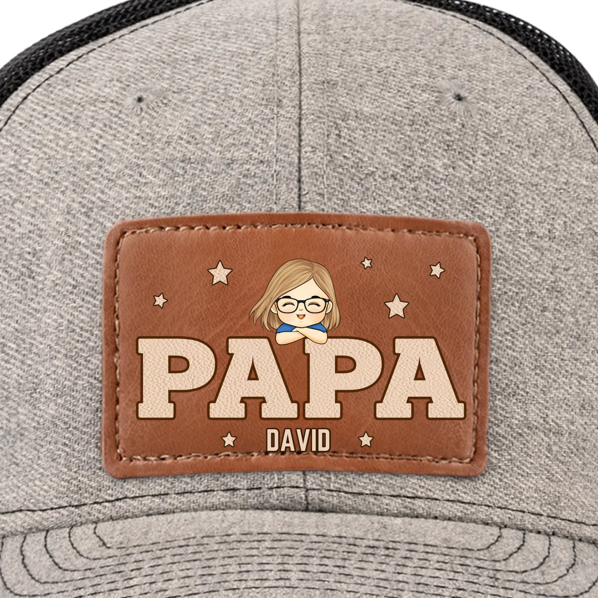 Papa, Loved By His Little Crew - Family Personalized Custom Leather Patch Hat - Father's Day, Gift For Dad, Grandpa