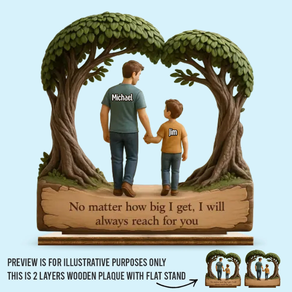 Still Growing, Still Holding On - Family Personalized Custom Shaped 2-Layered Wooden Plaque With Flat Stand - Father's Day, House Warming Gift For Dad, Grandpa