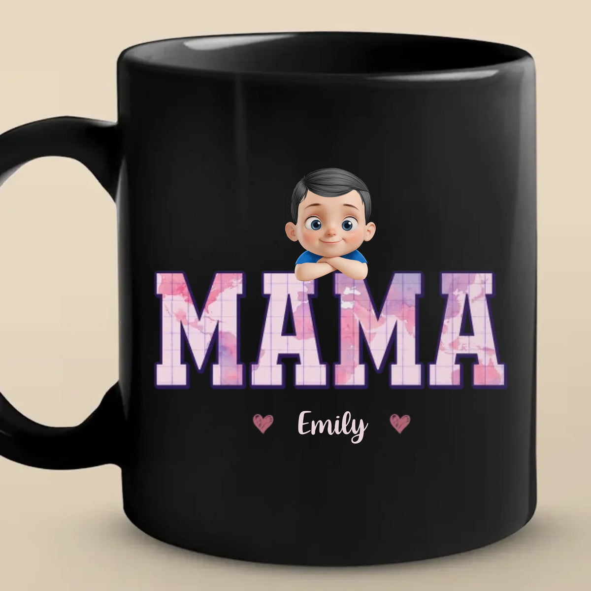Wake Up To My World - Family Personalized Custom Black Mug - Mother's Day, Gift For Mom, Grandma