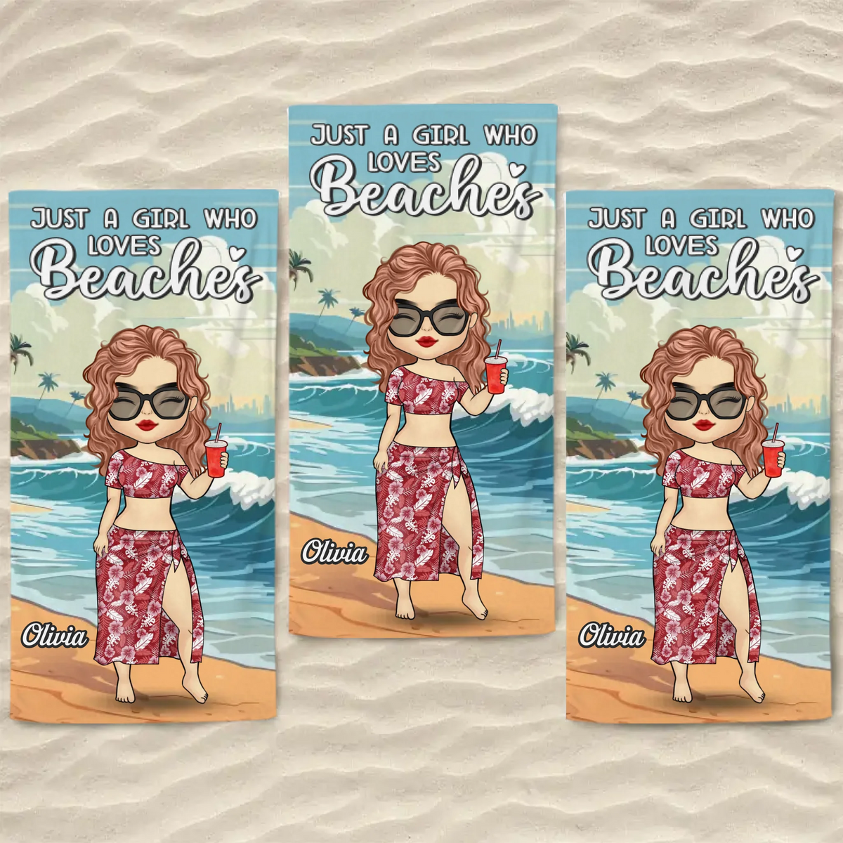 Just A Girl Living Her Beach Dream - Bestie Personalized Custom Beach Towel - Summer Vacation Gift, Birthday Pool Party Gift For Best Friends, BFF, Sisters