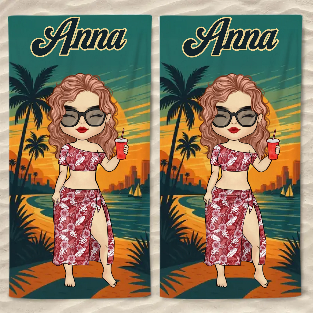 Good Times And Tan Lines - Bestie Personalized Custom Beach Towel - Summer Vacation Gift, Birthday Pool Party Gift For Best Friends, BFF, Sisters