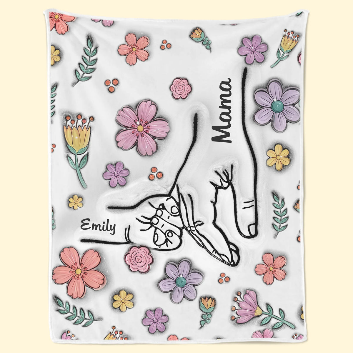 Hands Holding Nana With Love - Family Personalized Custom 3D Inflated Effect Printed Blanket - Mother's Day, Gift For Mom, Grandma