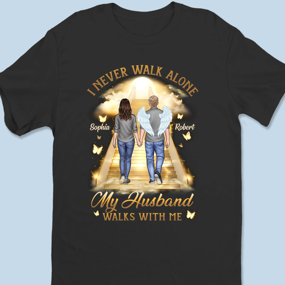 His Wings Guide My Steps - Memorial Personalized Custom Unisex T-shirt, Premium T-shirt, Hoodie - Sympathy Gift For Family Members