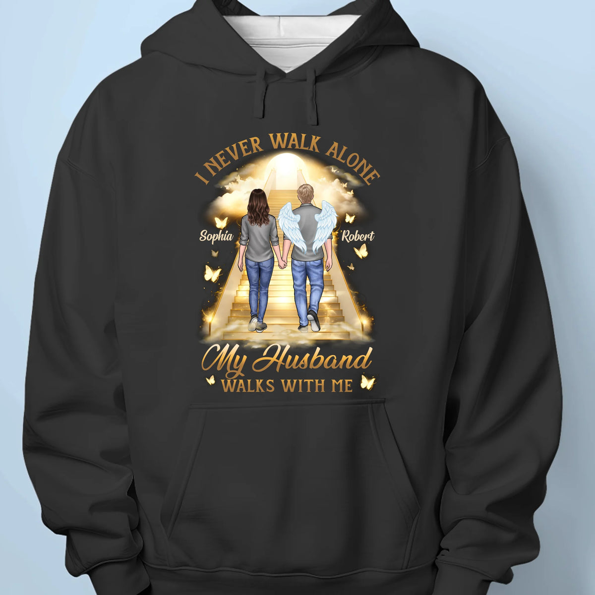 His Wings Guide My Steps - Memorial Personalized Custom Unisex T-shirt, Premium T-shirt, Hoodie - Sympathy Gift For Family Members
