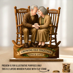 Love That Grows With Time - Couple Personalized Custom Shaped 2-Layered Wooden Plaque With Flat Stand - House Warming Gift For Husband Wife, Anniversary